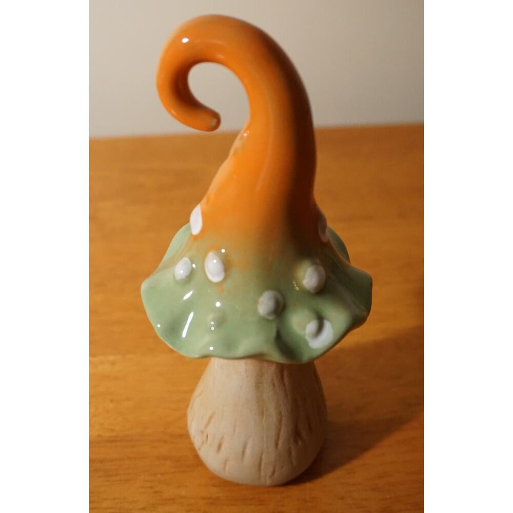 Mushroom Fairy Garden Statue Country Cabin Home Decor Orange Green Polka Dot New